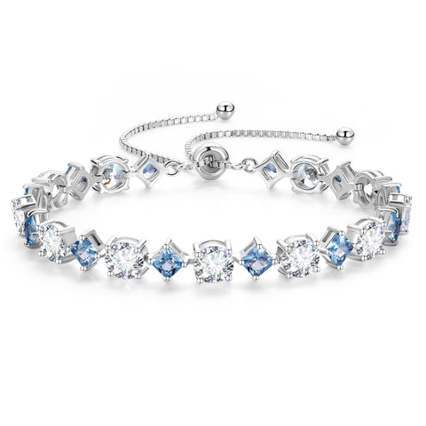 Fancime Women's Bracelet, 12 Months Birthstone, "Lumine", Tennis Bolo Bracelet, Diamond-Cut, Gem Silver, Slide-Type, Adjustable Bracelet, Charm, Christmas, Birthday, Anniversary, Present, Gift