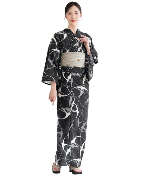 Soubien Floro Women's Yukata Set of 4, Separate, New Two-Part Yukata (Yukata, Waistband, Date Tightening, Geta Clogs)