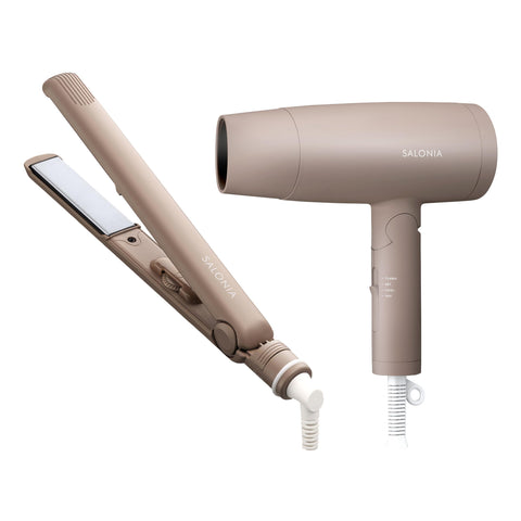 SALONIA Starter Set Hair Dryer Hair Iron 24mm Beige