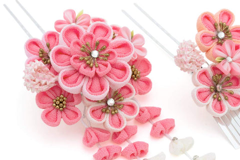 Soubien kaz5534sn-3371 Hair Ornament, Coming-of-Age Ceremony, Graduation Ceremony, 2-Piece Set, Yellow, Plum Blossoms, Wisteria Shade, Pique Rim, Curly Crepe, Knob-crafting, Wedding Kimono
