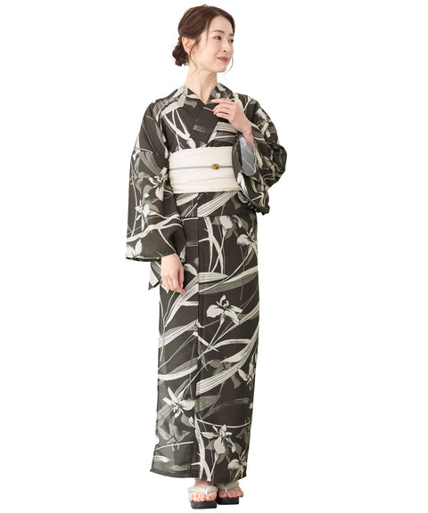 Soubien Floro Women's Yukata Set of 4, Separate, New Two-Part Yukata (Yukata, Waistband, Date Tightening, Geta Clogs)