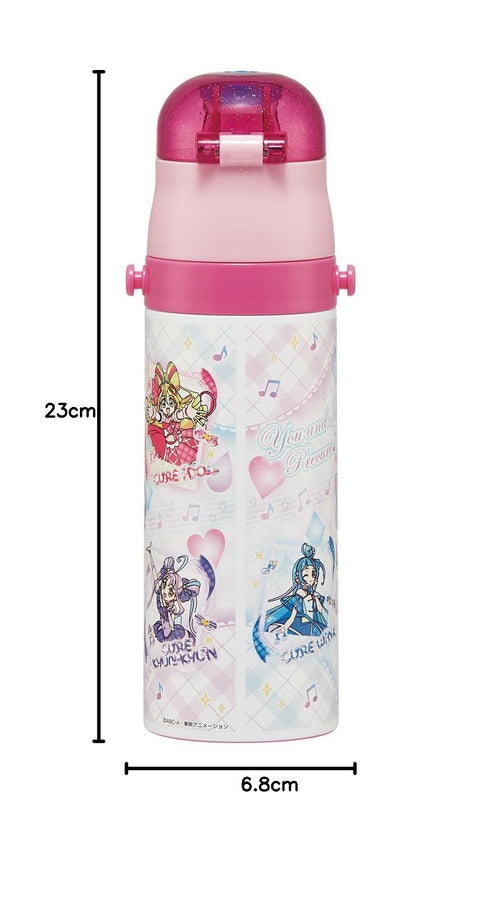 스케이터 (Skater), 어린이용 스테인리스 스틸 물병, 직접 마실 수 있는, 470ml, 어린이용, 경량 타입, 키미 및 아이돌 프리큐어, 여아용, 단열 물병, 스포츠 보틀, 어린이 물병, SDC4-A