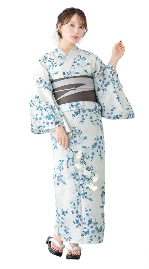 Soubien Floro Women's Yukata Set of 4 Pieces, Separate, New Two-Part Yukata (Yukata, Half-width Obi, Date Tightening, Geta Clogs)