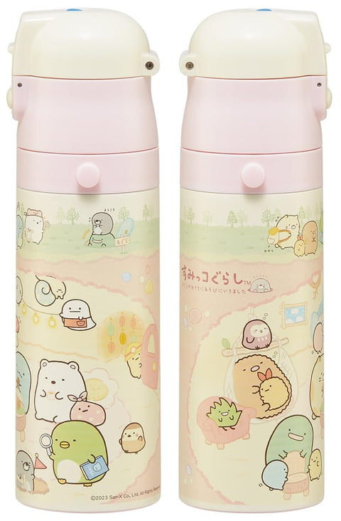 Skater SKDC4-A Children's Stainless Steel Water Bottle, 2-Way Direct Drinking, 16.5 fl oz (470 ml), Cup Drinking, 15.2 fl oz (430 ml), Sumikko Gurashi, Mole House, Lightweight Type, For Boys,
