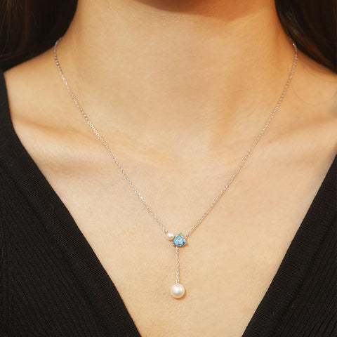 FANCIME Women's Pearl Necklace, Genuine Pearl, 0.3 - 0.3 inches (7.5 - 8 mm), 0.1 - 0.16 inches (4 - 4.5 mm), 2 Tablets, Freshwater Pearls, 12 Months, Birthstone Heart Motif, Y-Shape, Adjustable