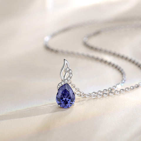 FANCIME Women's Diamond Necklace, 14K White Gold, 12 Months, Birthstone, Teardrop Pendant, Silver Chain, Mother's Day, Christmas, Birthday, Anniversary, Gift Wrapping Included