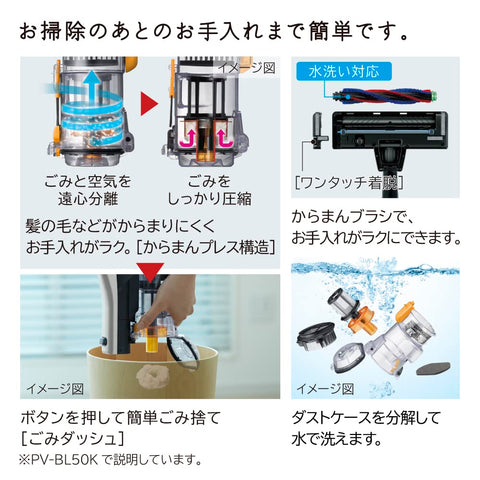 Hitachi PV-BL30K N Vacuum Cleaner, Power Karu Stick, Cordless Stick Cleaner, Light Gold, Made in Japan, Lightweight, 3.1 lbs (1.4 kg), Self-propelled, New Life, Living Alone, Living Alone
