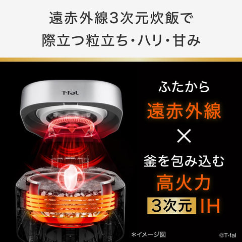 Tefal Rice Cooker, 5.5 Pieces, Far Infrared, High Firepower, 3D IH, Rice Cooker at once, Tsuchidachi, Sweet, Mochi Wheat, Germinated Brown Rice, Long Grain Rice, The Rice Far Infrared 3DIH Rice