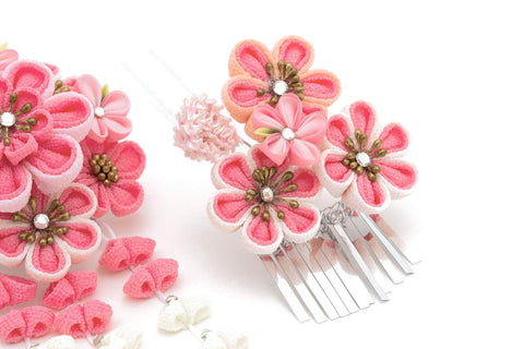 Soubien kaz5534sn-3371 Hair Ornament, Coming-of-Age Ceremony, Graduation Ceremony, 2-Piece Set, Yellow, Plum Blossoms, Wisteria Shade, Pique Rim, Curly Crepe, Knob-crafting, Wedding Kimono