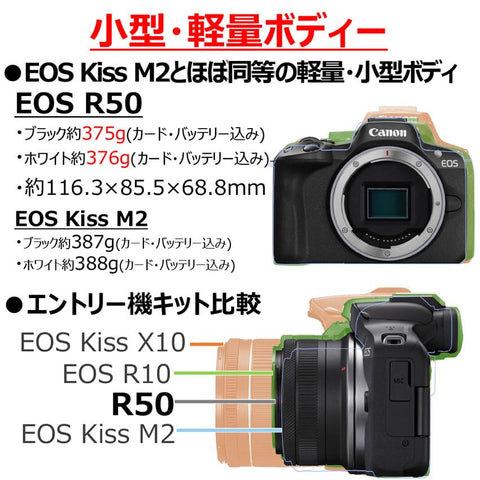 Canon ミラーレス一眼カメラ EOS R50 ダブルズームキット(RF-S18-45+RF-S55-210) ブラック/APS-C/約375g EOSR50BK-WZK