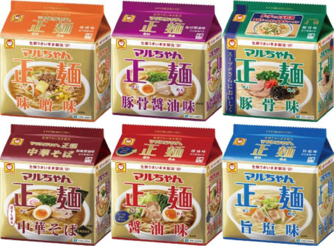 Maruchan Seomen Noodles, 5 Servings Pack, All Types of Ramen Set (Soy Sauce, Miso, Salt, Pork Bone, Pork Bone Soy Sauce, Japanese Style Soy Sauce), 6 Bags Each