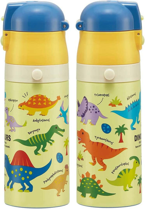 Skater SKDC3-A Children's Stainless Steel Water Bottle, 2-Way Direct Drinking, 14.2 fl oz (420 ml), Cup Dinosaurus, Picture, Children's Friendly, Lightweight Type, Boy, Thermal/Cold Dinosaurs, Small