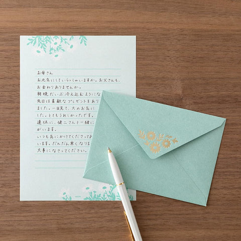 Midori 86515006 Letter Set Foil Stamped Envelopes, Margaret Pattern