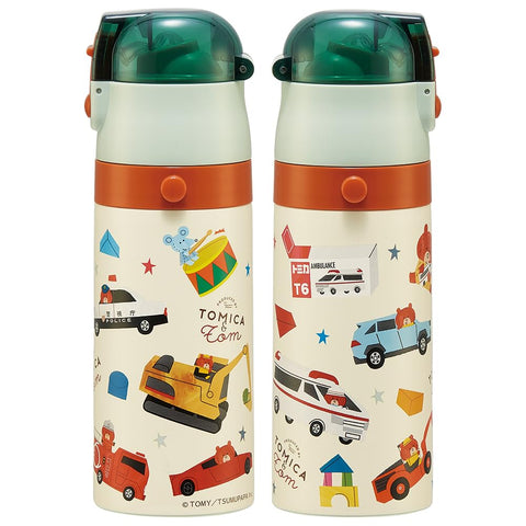 Skater SKCP3-A Children's Stainless Steel Water Bottle, 2-Way Drinking Straw, 14.1 fl oz (410 ml), Cup Drinking, 11.8 fl oz (350 ml), Tomica and Tom, Tsumupappa, Kid-friendly Lightweight Type, Small