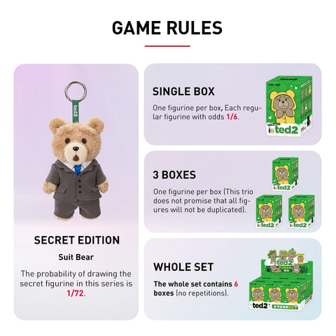 POP MART Ted2 테디 베어 액션 플러시 펜던트 시리즈 [모듬 박스 6개] 팝마트 가챠 가챠 블라인드 박스 피규어 프라모델 프리미엄 장난감 PVC 소프트 비닐 오리지널 캐릭터 생일 선물
