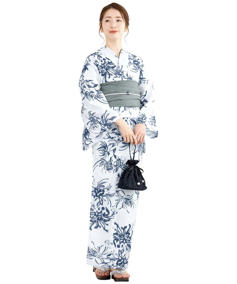 Soubien Floro Women's Yukata Set of 4, Separate, New Two-Part Yukata (Yukata, Waistband, Date Tightening, Geta Clogs)