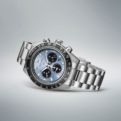 Seiko Watch Prospex SPEEDTIMER Solar Chronograph, Large, silver & black/crystal blue, Bracelet Type