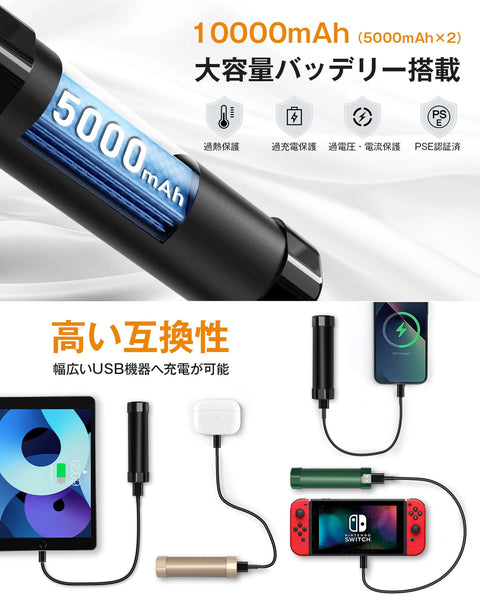 Boweer 충전식 핸드 워머, 360°, 풀 피버, 패스트 히트, 4단계, 온도 조절, 최대 14시간, 모바일 배터리 기능, 10000mAh, 대용량 손전등 기능, 전동 핸드 워머, 자석 분리형, 소형, 경량, 스타일리시, 5V/2A 급속 충전, 방재 선물, 겨울 선물 (블랙)