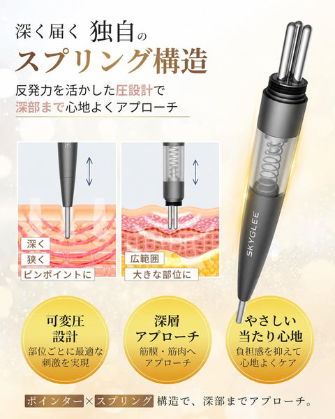 ZIREE フェイス ツボ押し棒 バネ式 美顔器 コリほぐし 筋膜リリース フェイスライン クマ 目元ケア 表情筋 リフトアップ 静音設計 フェイス 耳ツボ押し棒 男女兼用 (グレー)