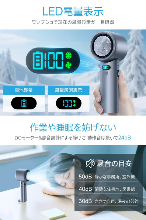 便携风扇 超高速暴风 【-25℃ 瞬间冷却・10000mAh大容量】 手持风扇 附带冷却板 100级风力调节 手持/挂脖/桌面/悬挂4way 7扇叶 强力 USB充电式 手持风扇 24小时持续 90°角度调整 附带颈带 LED剩余量显示 轻量 小型 迷你风扇 防中暑 小巧 静音 户外 办公室 礼物 (深灰色)