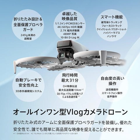 DJI Flip Fly More組合(附RC 2螢幕發射器)無人機 附攝影機 4K UHD攝影機無人機(成人用) 手掌離陸 自動返回 小型無人機 智慧飛行 電池×3 合計工作時間93分鐘