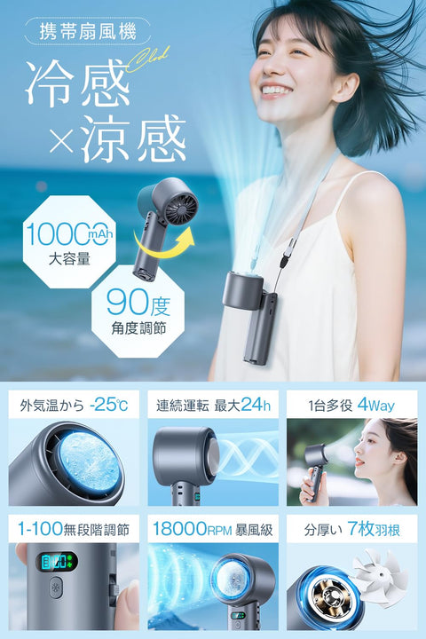 휴대용 팬, 초고속 스톰 [-25℃ 순간 냉각, 10000mAh 대용량] 쿨링 플레이트가 있는 핸디 팬, 100단계 풍력 제어, 휴대용, 목/탁상/걸이, 4방향, 7날, 튼튼한, USB 충전식, 휴대용 팬, 24시간, 90° 각도 조절, 넥 스트랩 포함, LED 잔량 디스플레이, 경량, 소형 미니 팬, 열사병 방지, 작고 조용한 야외 사무실 선물 (다크) 그레이)