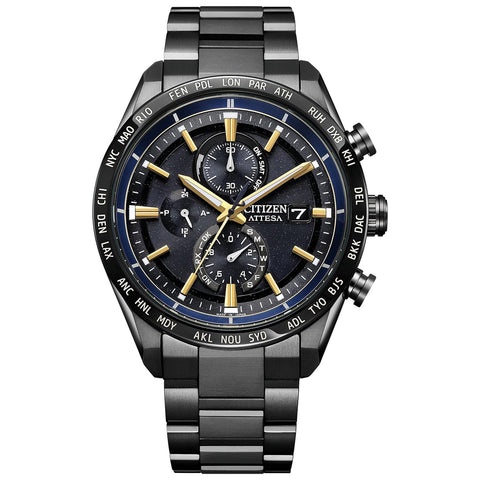 Citizen AT8289-67E Wristwatch, Eco-Drive, Radio Clock, Waterproof, Limited Model, JAXA LABEL HTV-X Limited Model, Black, Blue, Lightweight, Men's, Black