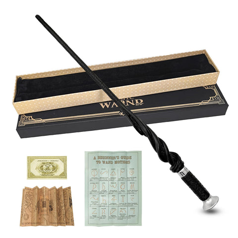 Meccol Magic Wand, Wizard School Style, Cosplay Accessory, Resin, Highly Restored, Halloween, Party, Birthday Gift, Magic Prop, Unisex,Wand + Spell List + Ticket + Map with Storage Box
