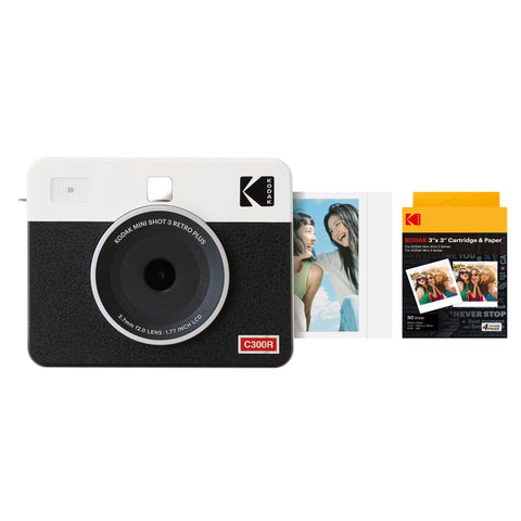Kodak Kodak Mini Shot 3 Retro 4PASS 2-in-1 Instant Camera & Photo Printer, 3 x 3 in (7.6 x 7.6 cm) + 8 Cameras + 60 Sheets Bundle, White