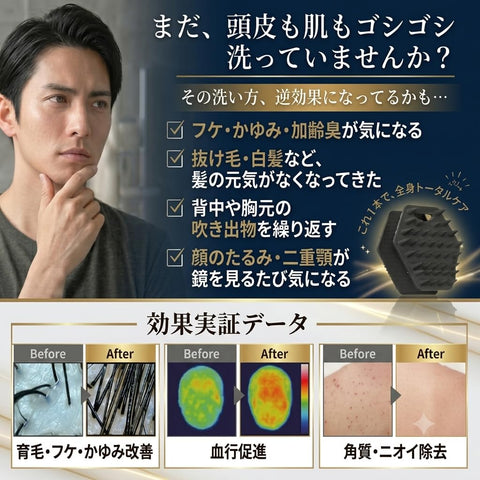 IKKEI Scalp & Body Brush, Scalp, Shampoo Brush, Scalp Massage, Black S-Shaped Hook Included (1 Piece)