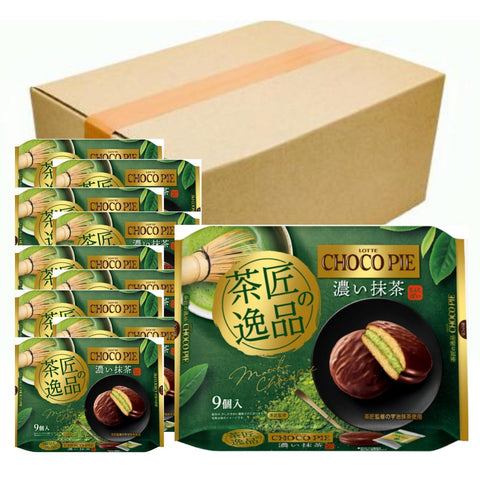Lotte Chocolate Pie Party Pack (A Master of Tea Maker's Product, Dark Matcha) 9 Pieces x 10 Bags