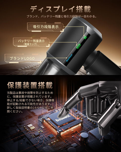 BeeTool 핸디 클리너, 다기능 [3가지 흡입 모드 및 디스플레이 포함] 40000Pa, 놀라운 흡입력, 자동차 진공 청소기, 무선, 송풍/흡입, 에어 펌프/에어 릴리즈, 강력한 흡입력, 빠른 충전, 긴 작동 시간, 저소음, 경량, 건식 및 습식 사용, 소형, 타입 C 충전식, 제조사 보증 포함, 인기, 상업용/자동차 청소/가구/가정용 HX-606 (블랙)