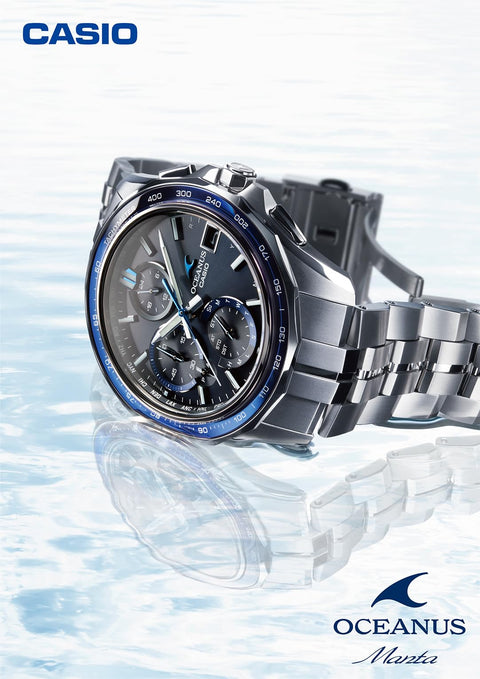 Casio 卡西歐 腕錶 Osianas 搭載Manta 藍牙 電波太陽能手錶 藍寶石玻璃錶圈 OCW-S7000, 藍色/黑色錶盤, 1件, 鈦錶帶