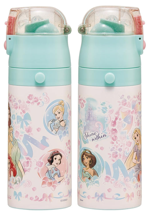 Skater SKCP3 Children's Stainless Steel Water Bottle, 2-Way Drinking Straw, 13.5 fl oz (400 ml), Cup Drinking, 11.8 fl oz (350 ml), Children's Friendly, Lightweight Type, Disney Princess, 25 Girls,