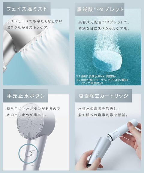 SALONIA Fine Bubble Clear Shower Head with Micro-Nano Bubbles, Water-Saving, High Water Pressure, Chlorine Removal Cartridge + Bicarbonate Tablets, Silver