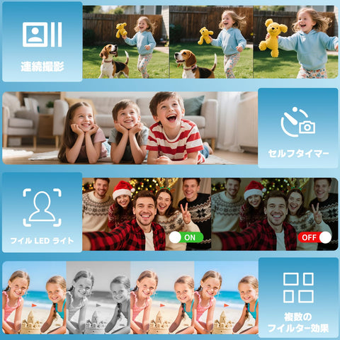 数码相机 4K 4800万像素 带存储卡【附带32GB SD卡&挂绳|面向儿童的紧凑设计】专业级画质的4K视频&48MP照片拍摄|初学者也可放心使用的自动模式手掌大小轻量机身(适合学生/10岁)|安全设计的儿童礼物 (银/白色)