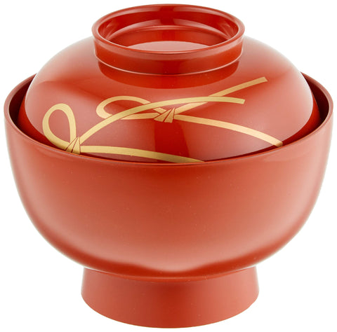 まえじゅう漆器 雑煮碗 結び 総洗朱 赤 伝統工芸 山中塗り 450ml 日本製 3T-419