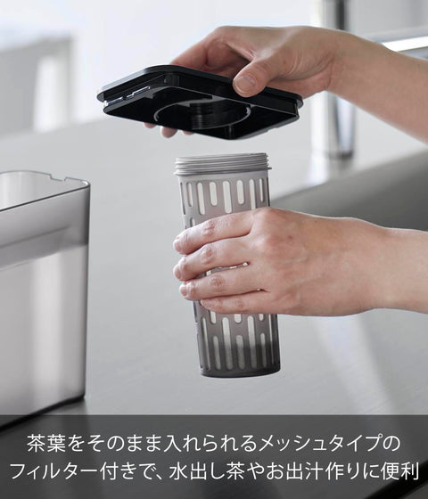 Yamazaki 1691 Shelvable Cold Water Bottle, 0.3 fl oz (1 L), Black, W3.2 x D6.6 x H6.3 inches (8.2 x 16.7 x 16 cm), Tower Dishwasher Safe, Heat Resistant, Includes Tea Strainer, Easy to Hold and Clean