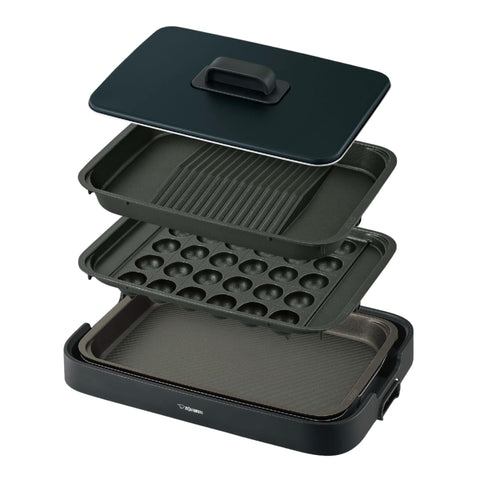 Zojirushi Mahobin Yaki-yaki Hot Plate, 3-Piece Set, Deep Plate, Yakiniku Plate, Takoyaki Plate, Black, EA-KK30AM-BA
