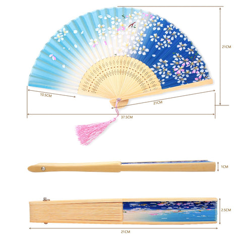 【boshiho】扇子 男款 女款 時尚 日式 竹製 絲綢 純絲 精美 花紋 蝴蝶 櫻花圖案 扇子袋 日式小物 節日 紀念品 禮物