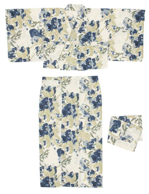 Soubien Floro Women's Yukata Set of 4, Separate, New Two-Part Yukata (Yukata, Waistband, Date Tightening, Geta Clogs)