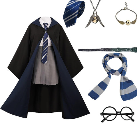 [Yi-gog] ハロウィン コスプレ ローブ魔法ローブ 大人用 子供用 衣装ローブ 眼鏡 ネクタイ 杖5点セットコスチューム 男女共用 Cosplay パーティー 変装 文化祭 学院風 漫遊展