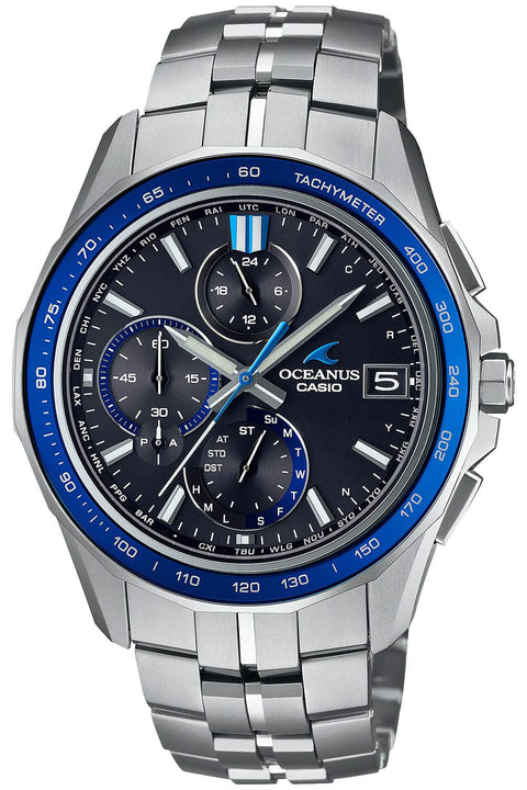 Casio OCW-S7000 Oceanus Wristwatch, Manta Bluetooth Included, Radio-Solar, Sapphire Glass Bezel, Blue/Black Dial, 1 piece, Titanium Band