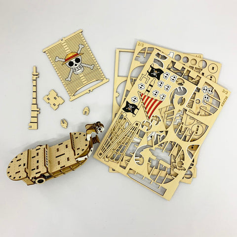 ki-gu-mi One Piece Going Merry Issue - Wooden 3D Puzzle, Fun for Adults and Elementary School Students, DIY Crafting Kit, Educational Toy for Boys and Girls, 3D Art, Great as a Gift for Adults