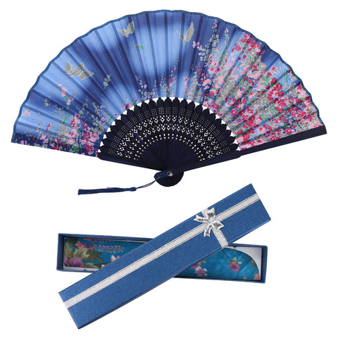 YOVOY Women's Fan, Stylish, Silk, Japanese Style Fan, Large, Short Fan, Floral Print, Present, Fireworks Festival, Yukata, Kimono, Kimono, Accessories, Festival, Heat Retention, Gift Bag and Box
