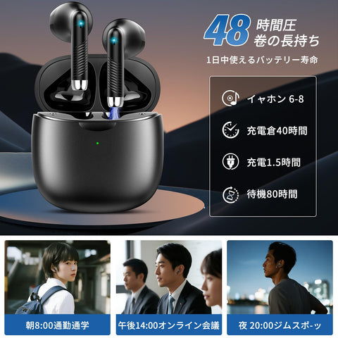무선 이어폰 블루투스 이어폰 [2025 업그레이드 에디션] AI Smart ENC 통화 소음 제거 최신 블루투스 5.4 블루투스 이어폰 풀 레인지 HI-FI 음질 저지연 연결 순간 Type-C 고속 충전 싱글 이어/스테레오 웹 회의/운동/게임/텔레워크/학교/통근/스포츠/음악 아이폰/안드로이드용