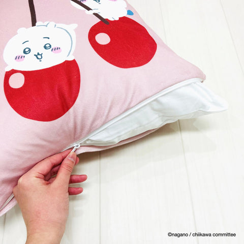 MORIPiLO ちいかわ クッションカバー (ハチワレ うさぎ さくらんぼ ピンク) 45x45cm グッズ 可愛い 柔らかめ 背もたれクッション カバー おしゃれ なんか小さくてかわいいやつ キャラクター まくらのモリシタ