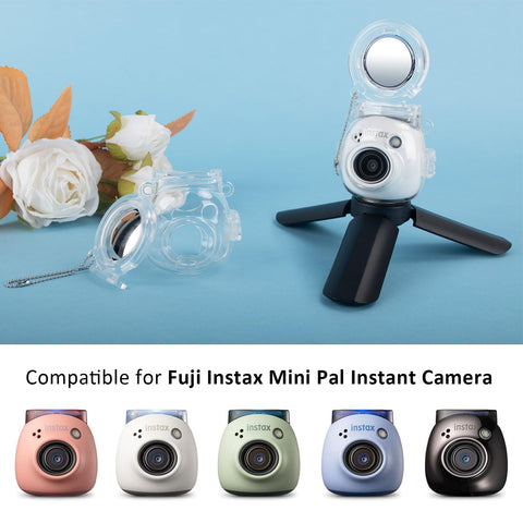 HIYQIN Fuji Mini Pal 保護ケース 自撮りミラーと三脚付き クリアケース 黒い三脚 Instax Mini Palインスタントカメラに対応 - Fuji Palカメラアクセサリー