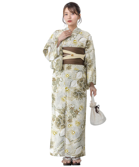 [SOUBIEN] ソウビエン 浴衣 4点 セット セパレート 新二部式浴衣 floro レディース (浴衣/半幅帯/伊達締め/下駄)