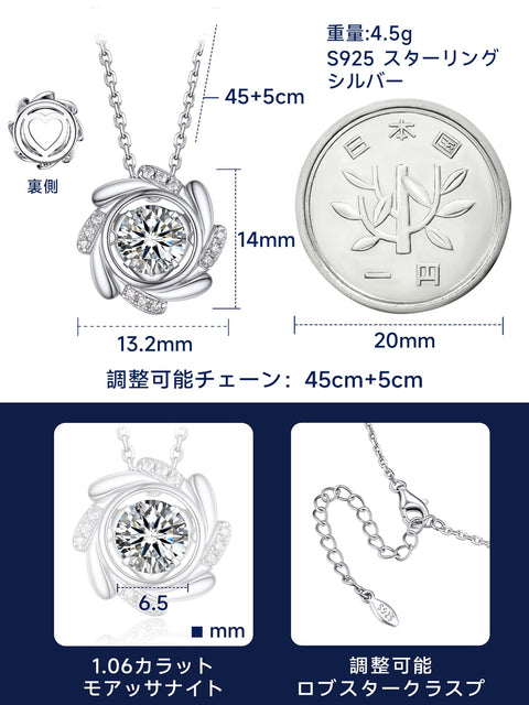 MomentWish Women's Moissanite Necklace, Dancing Stone, Pendant, Silver Necklace, Popular Brand, Chain, Birthday, Anniversary, Gift (Length 15.7 inches (40 cm) + Adjuster 2.0 inches (5 cm), Comes with